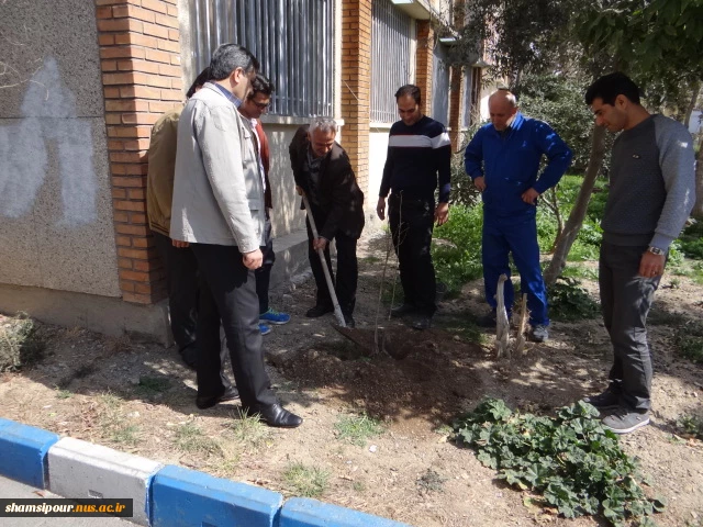 کاشت نهال توسط دانشجویان و کارمندان به مناسبت روز درختکاری