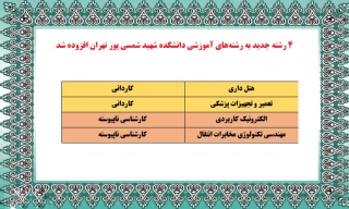 4 رشته جدید به رشته‌های آموزشی دانشکده شهید شمسی پور تهران افزوده شد