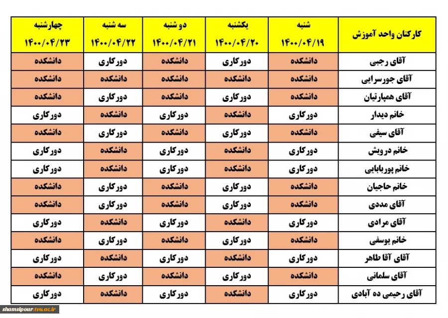 برنامه دورکاری و حضور معاونت آموزشی 2