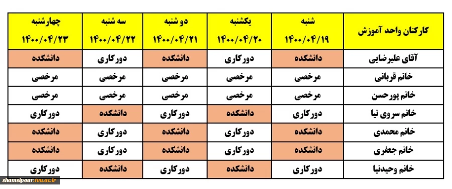 برنامه دورکاری و حضور معاونت آموزشی 3