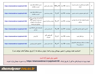 جدول برنامه های هفته پژوهش 1400