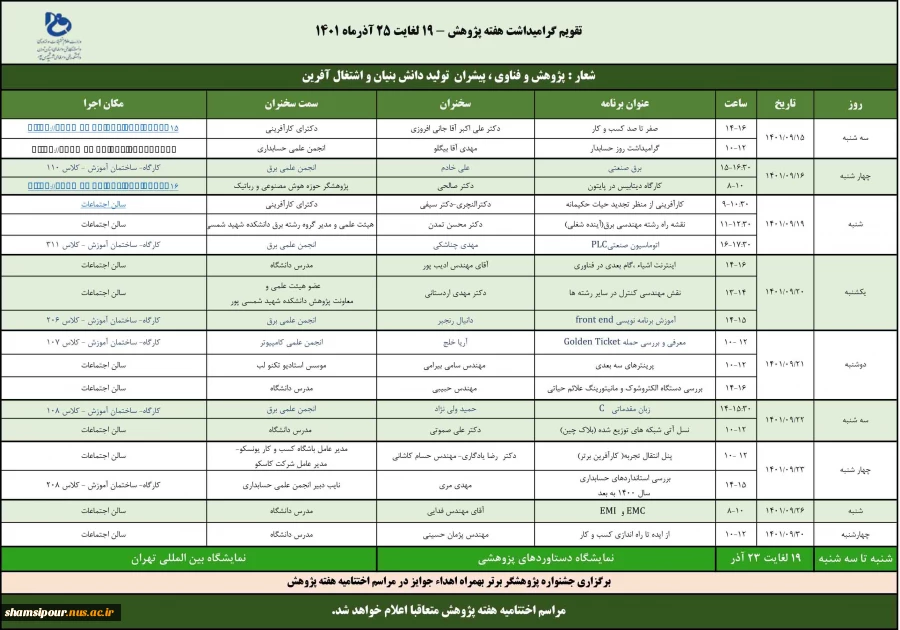 برنامه های هفته پژوهش دانشکده شهید شمسی پور 2